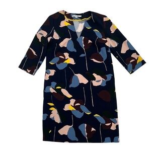 Boden Navy Floral Print 3/4 Sleeve V-Neck Midi Dress Size 6 Long Women’s